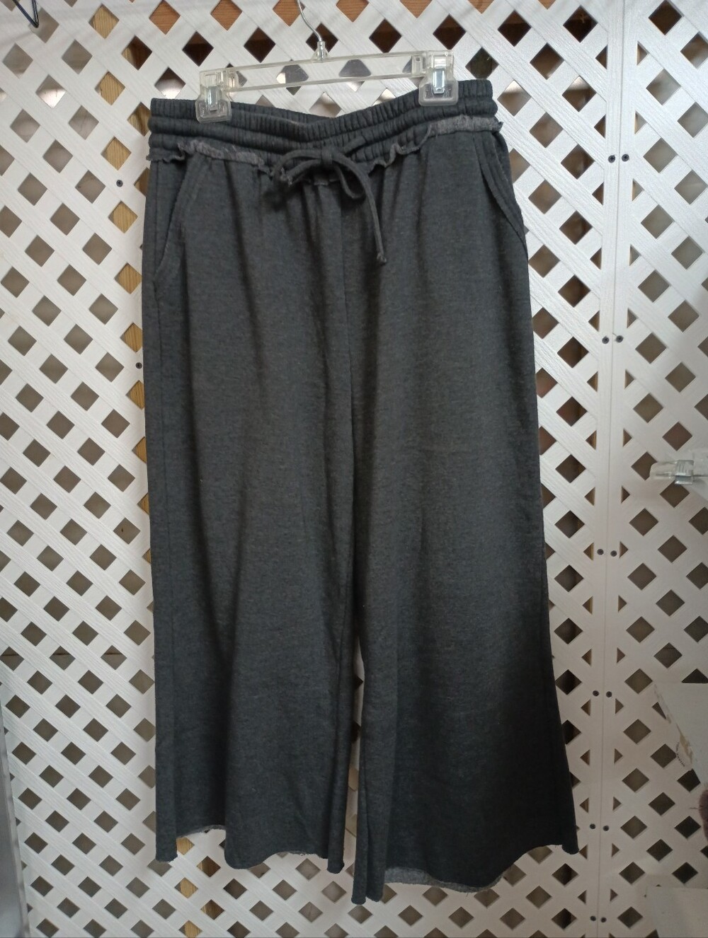 Women's Relaxed Fleece Drawstring Wide Leg Pants 2X Plus Charcoal Leisurewear